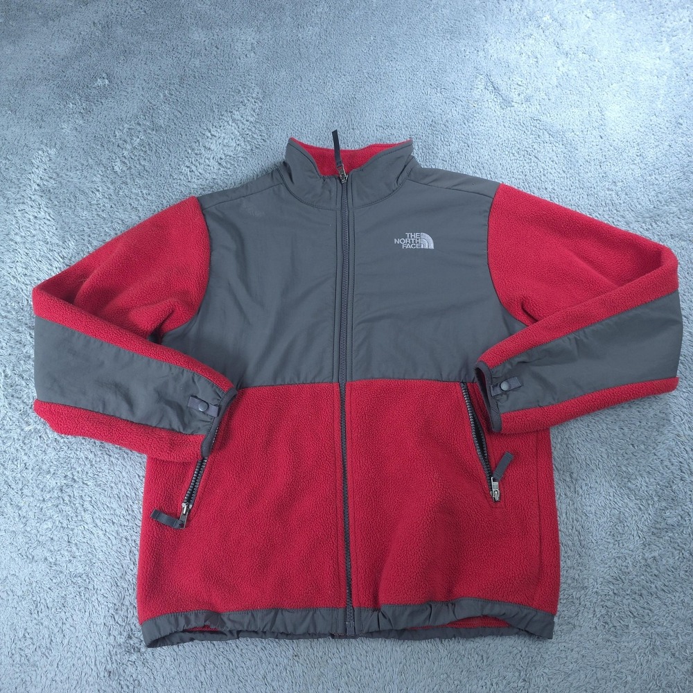 The North Face Jacket Boys Large 14/16 Red Gray Denali Fleece Full Zip Outdoor